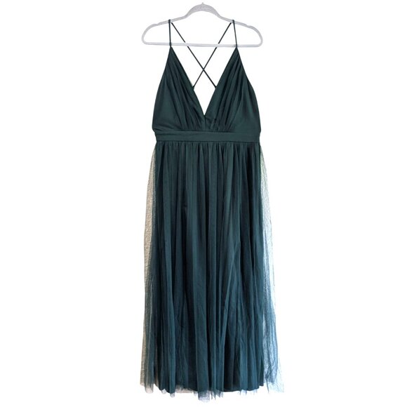 Lulus Rare Beauty Green Tulle Backless Maxi Size Large - Christmas Party Dress - Picture 7 of 10